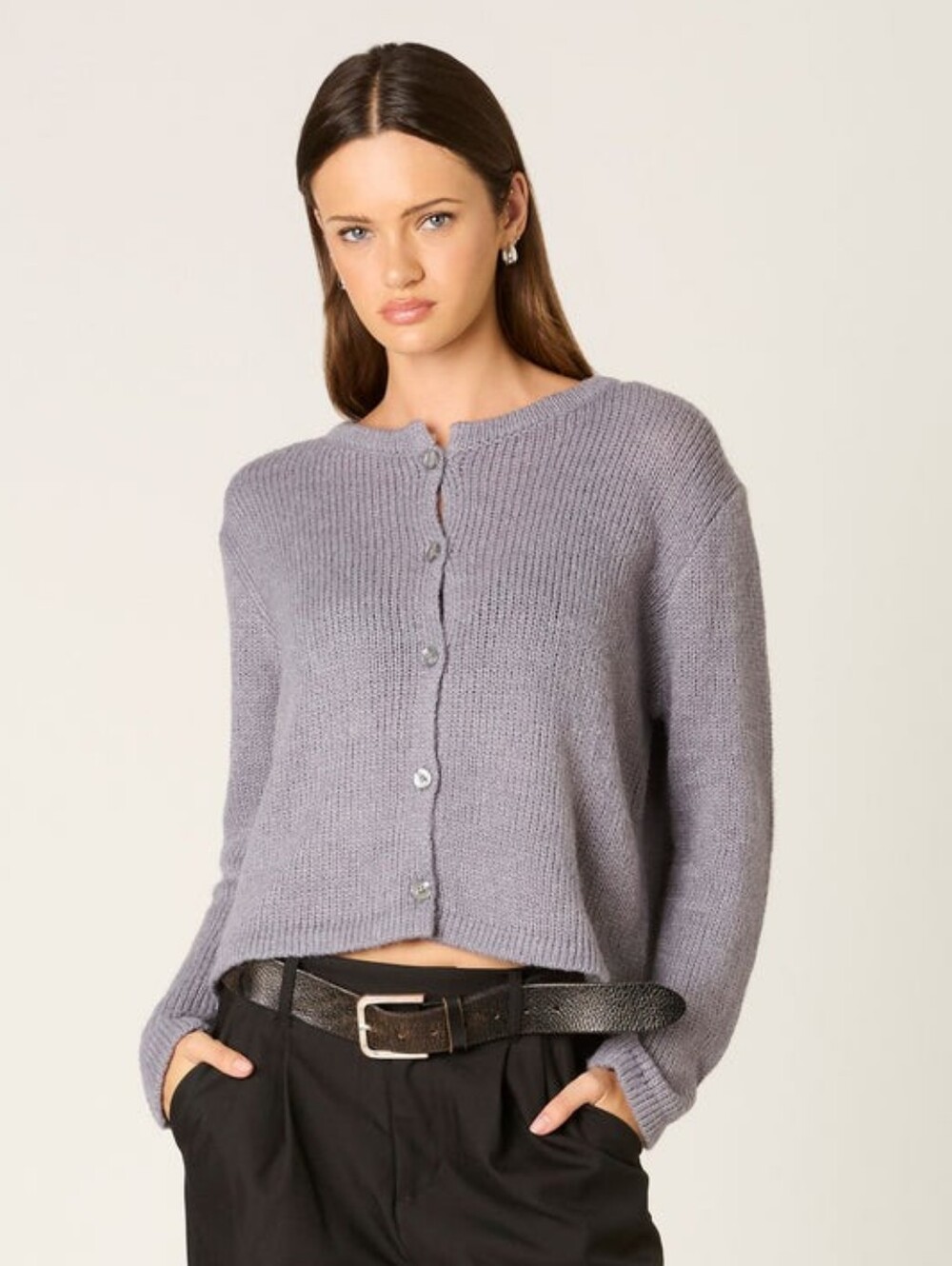 NIA Ariana Knit Cardigan Long SleeveSweater Grey Wool Blend Size L/XL